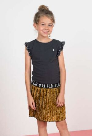 Like Flo ruffle jersey jurk met oker plissé rok F002-5814