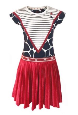 Topitm meisjes jurk Tineke stripe-red plissé