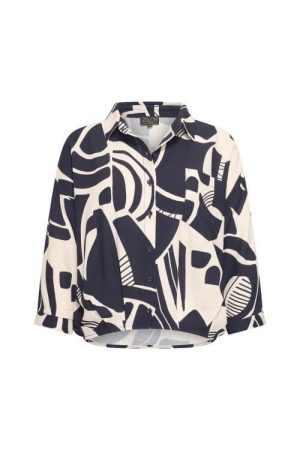 Zilch dames blouse kort blauw- offwhite
